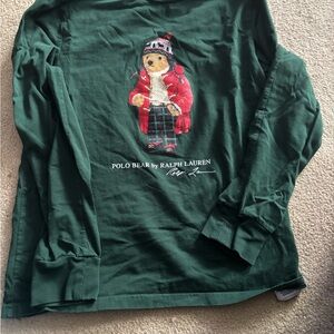 Polo by Ralph Lauren Green Long-Sleeve Polo Bear Tee with Red Accents